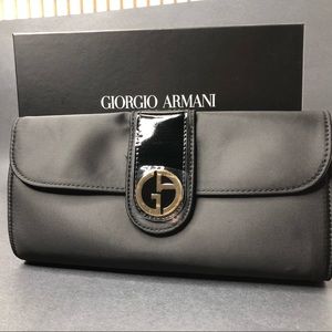 GIORGIO ARMANI black gold pouch wristlet clutch